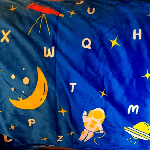 Fleecy space alphabet queen size bed cover - Picture 1 of 4